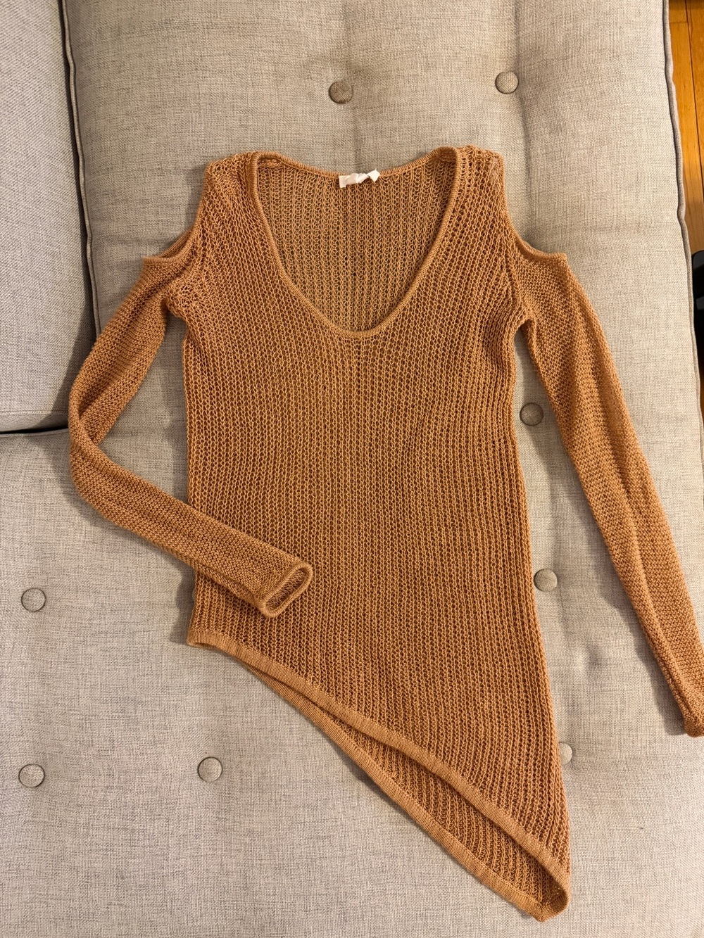 Helmut Lang Asymmetric Cold-Shoulder Knit Sweater wool hemp  - Camel Brown